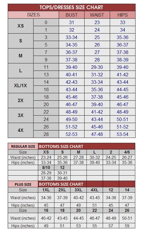 Size Chart – Brooke & Brielle